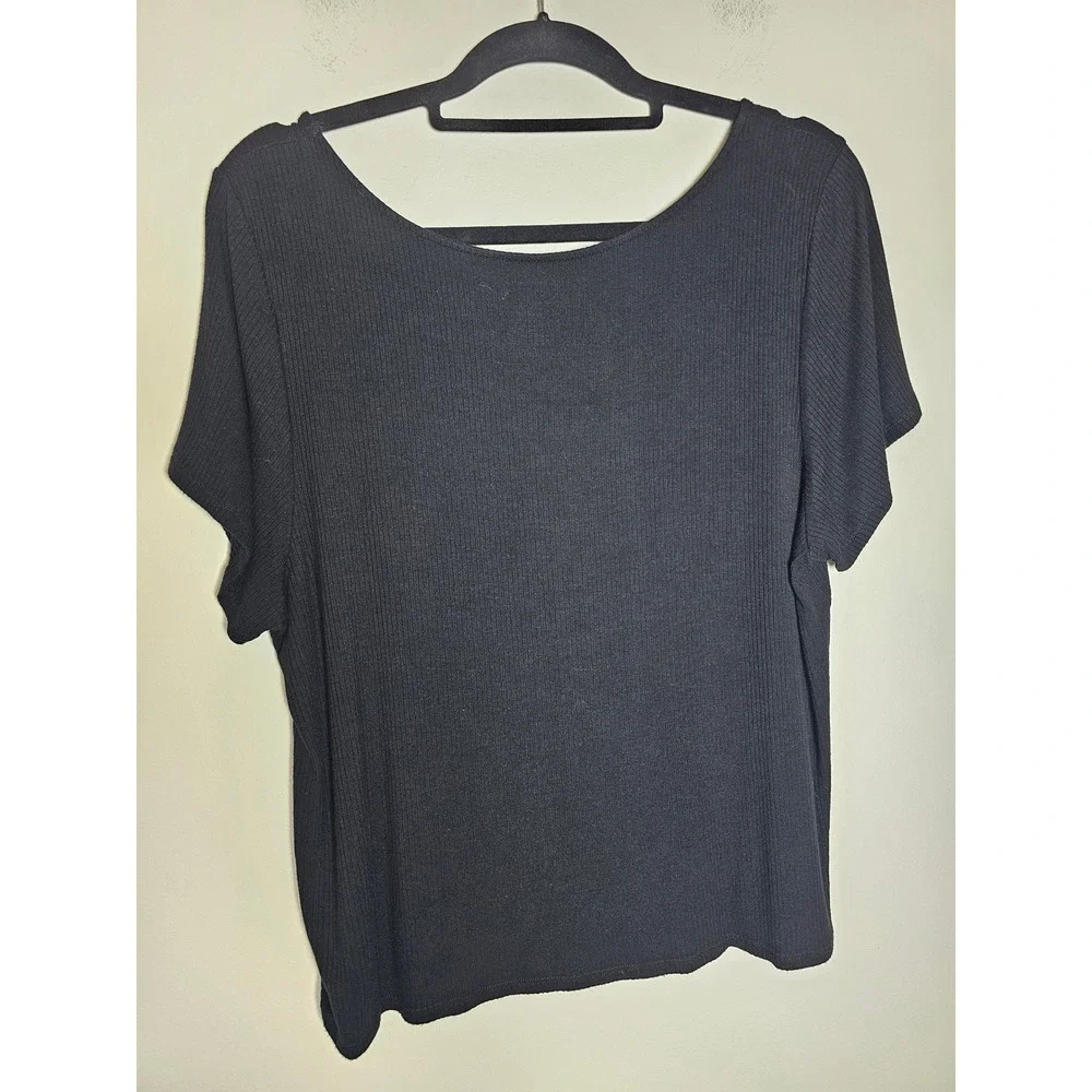 Minimalist American Eagle Soft & Sexy Ribbed Tee Womens XXL Black Flutter Sleeve
